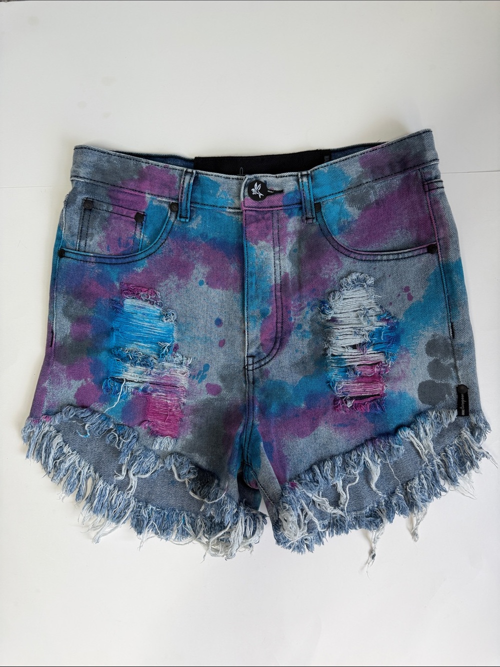 One Teaspoon Bonitas Distressed Tie Dye Denim Shorts USA Size S/4/26